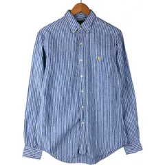 古着 ラルフローレン Ralph Lauren CUSTOM FIT ストライプ柄 長袖 リネン ボタンダウンシャツ メンズM相当/eaa601707