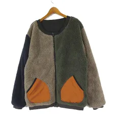 クリフメイヤー KRIFF MAYER K.MAYER リバーシブル ひっくり ジャケット 配色 ボア ナイロン ノーカラー ジップアップ M 黒 ブラック マルチカラー