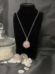 天然石　ローズクォーツ　ネックレス　約21㍉長さ約40+5㌢★27★