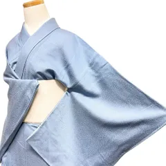 未着用　色無地　一つ紋　くすみブルー　清楚　着物　113b p ms
