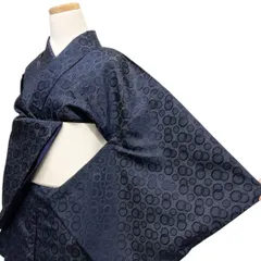 小紋　お召　ドット模様　円模様　ネイビー　着物　113b p ms