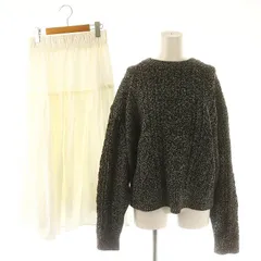 ミラオーウェン Mila Owen 23AW セットアップ 上下 ケーブルニット セーター 長袖 ティアードスカート ロング フレア 1 黒 ブラック オフホワイト /DO ■OS