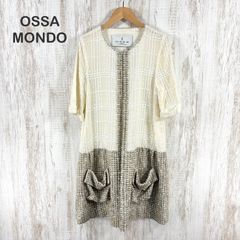 新品未使用 美品 定価15万 OSSA MONDO オッサモンド スパンコール ツイード 切り替え ロング カーディガン 5分袖 オフホワイト