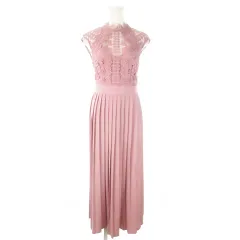 リトルミストレス LITTLE MISTRESS ロングワンピース ハイネック ノースリーブ 切替 レース プリーツ 小さいサイズ 6 XS ピンク /AO22