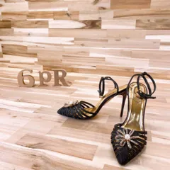 【テッドベーカー】パール フラワー ハイヒール サンダル アンクルストラップ 黒ブラック