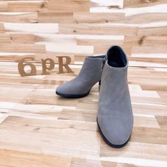 【カンペール】スエード サイドジップ パンプス お洒落 24.0 グレージュ×黒ブラック