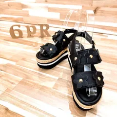 【ブルーレーベルクレストブリッジ】レザー 花モチーフ 厚底サンダル 23.0 黒ブラック