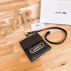 美品【ラコステ】本革レザー スクエア ショルダー ウォレット ポーチ財布 黒×白