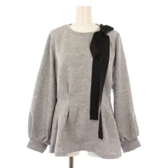 ランバンオンブルー LANVIN en Bleu カットソー 長袖 クルーネック ストレッチ バイカラー リボン 装飾 38 グレー 黒 ブラック /BB