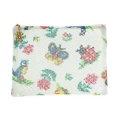 フェイラー FEILER ハイジ メッシュポーチ 白 ホワイト 総柄 蝶 てんとう虫 鳥 花柄 HEMP-241334 /RI■OS