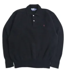80s 90s Polo by Ralph Lauren ポロバイラルフローレン ラムウール 襟付き 長袖 ニットポロシャツ ブラック 黒