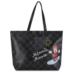 ディズニー ミニーマウス トートバッグ - 女の子、男の子、ティーン、大人 - ミニーマウス フェイクPUレザートートハンドバッグ、ブラック、ワンサイズ, ブラック///ホワイト, One Size 