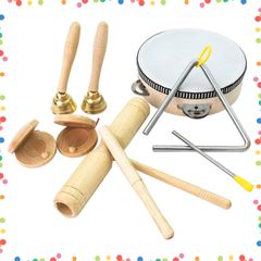 打楽器10点タンブリン•ウッドブロック•ギロ•ベル•カスタ•パフパフ