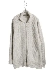 【お得なクーポン配布中!】 90s アイルランド製 INIS CRAFTS フルジップ フィッシャーマン ニット セーター ジャケット レディース M / オールド メリノ ウール ロング