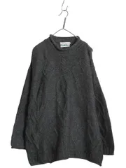 【お得なクーポン配布中!】 アイルランド製 aran crafts ロールネック ケーブル ニット セーター メンズ XL / ウール ローゲージ ハイネック 無地 大きいサイズ 濃灰