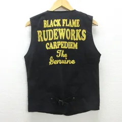 Q■BLACK FLAME / ブラックフレイム ワークベスト/ボタン開閉■黒【 16 1/2 】アメカジMENS/2【中古】