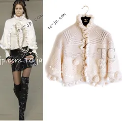 シャネル カーディガン CHANEL 42万 カシミア 可愛すぎる ふわっふわ カシミアブレンド モヘア ポンチョ ケープ 超美品 38 46 48 50