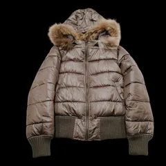 GOA ゴアy2k 00s archive ブラウン ダウン 中綿ジャケット  フェザー フリーサイズ リアルラクーン ファー グランジ 光沢