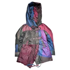 MARITHE FRANCOIS GIRBAUD(マリテフランソワジルボー) 10AW アーカイブ ビッグ フード ダウン ギミック コート F7-7191 M ブラウン×レッド×ブルー Y2K 変形