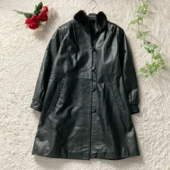 ヴィンテージ 中綿入りレザーコート ミンクファー 本革 牛革 カウレザー ブラック 黒 Mサイズ