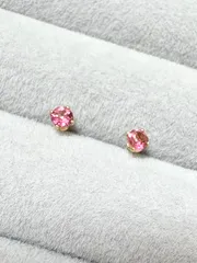 宝石質ピンクトパーズAAA ラウンドファセットピアス（3mm・サージカルステンレス）K18メッキ