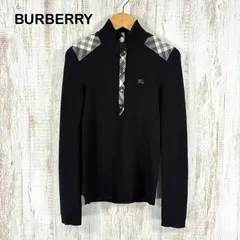 BURBERRY BLUE LABEL バーバリーブルーレーベル ホースロゴ刺繍 ノバチェック ハイネック ウール リブニット 長袖 レディース トップス ブラック