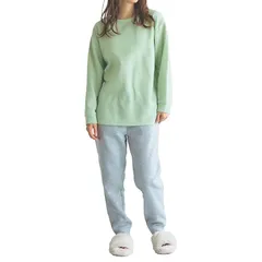 【新品】 [Lafuku] ラフク トレーナー レディース スウェット パジャマ 上下セット ルームウェア 裏起毛 Ｌグリーン×Ｌグレー Ｍ 0