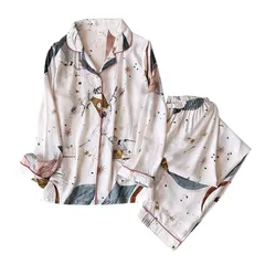 【新品】 [Unifizz] パジャマ 花柄 レディース 綿 前開き 長袖 かわいい 肌に優しい ルームウェア レーヨン生地 ゆったり ロングパンツ おしゃれ 上下セット 春夏秋冬 女子 女性 柔らか 部屋着 寝間着 Pajamas for Women X 1