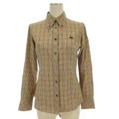 バーバリーズブルーレーベル Burberry's BLUE LABEL ノバチェック ボタンダウン シャツ 長袖 38 ベージュ 251002E ■GY22