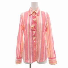 23区 オンワード樫山 シャツ ブラウス フリル マルチストライプ 長袖 38 M ピンク マルチカラー /UO ■GY09