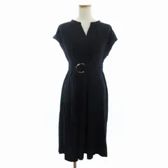 アナイ ANAYI ワンピース ひざ丈 フレンチスリーブ ベルト付き 紺 ネイビー 38