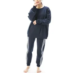 【新品】 [ON NISHIKI] レディース スウェット 裏起毛 上下セット 冬 秋 長袖 長ズボン 綿混 暖かい ルームウエア 部屋着 (ﾈｲﾋﾞｰ/LL/77326) 1