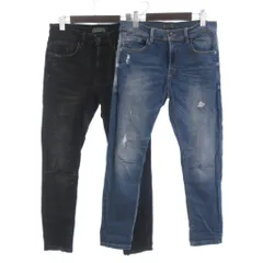 ザラマン ZARA MAN 2点 セット デニムパンツ ジーンズ ボタンフライ ジップフライ ダメージ加工 インディゴ 黒 青 ブルー ブラック 31 ■FF