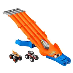 【迅速発送】ホットウィール(Hot Wheels) モンスタートラック ぶっちぎれ!サバイバルレース! ミニカー2台付 乗り物おもちゃ プレイセット 4歳から オレンジ JFR07 1