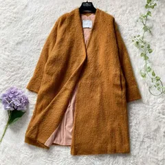 近年モデルアダムエロペ モヘヤシャギーコート ノーカラー コクーン キャメル フリーサイズ