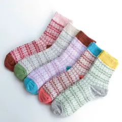 靴下 レディース 5足セット 暖かい 厚手 北欧柄 クルー丈 ソックス くるぶし おしゃれ かわいい シンプル ナチュラル 綿 クルーソックス カジュアルソックス 冷え対策 秋冬用 冷房対策 睡眠用 保温 防寒  伸縮性 プレゼント G