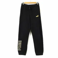 プーマ PUMA スウェットパンツ ジョガーパンツ 裏起毛 カモフラ ロゴ XS 黒 ブラック ゴールド グレー 小さいサイズ スポーツウエア