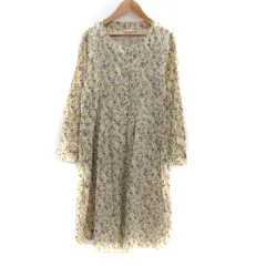 スタディオクリップ Studio Clip ワンピース ロング丈 長袖 ラウンドネック 花柄 マルチカラー ベージュ /SM32