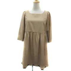 アナトリエ ANATELIER ワンピース ミニ丈 八分袖 スクエアネック 無地 リボン 38 M ベージュ 黒 ブラック /YS18