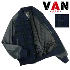 【S3383】【極美品】VAN JAC ヴァンヂジャケット スタジャン レザージャケット レザー×ウール 胡桃ボタン チェック柄 サイズL
