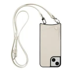 本革 スマホケース iPhone用 17 Pro 互換性 対応ケース スマホショルダー ショルダーケース カード収納 ロングストラップ (アイボリー)