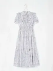 Evelyn イブリン エブリン ラメ フリル 花柄 ロング丈ワンピース ブルー