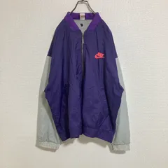 【銀タグ】90s NIKE ナイキ ロゴ刺繍　ナイロンジャケット　紫グレー　L
