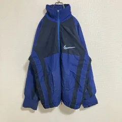 【銀タグ】NIKE ナイキ　バックロゴ刺繍　厚手　ナイロンジャケット　紺黒　L