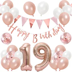【迅速発送】誕生日 バルーン 風船セット 飾り付け 19歳 happy birthday ガーランド バースデー 飾り ハッピーバースデー 大きい数字 紙吹雪風船 パーティー プレゼント サプライズ 大人 女の子 ローズピンク 1