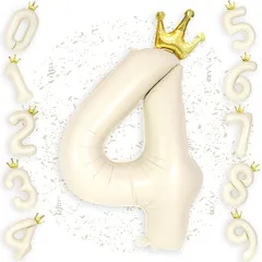 【迅速発送】40インチ 誕生日 バルーン 数字 4 クリーム色 風船 大きい 誕生日 飾り付け バルーン ガーラン 王冠付き ハッピーバースデー 記念日 birthday パーティー 飾り 男女兼用 Ptyceler 0