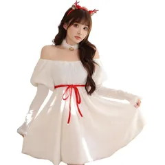 【新品】 [尚基製造] サンタ衣装 ワンピース ホワイト 可愛い 雪だる コスプレ衣装 仮装 ドレス ワンピース ホームウェア コスプレ コスチューム パーティー イベント クリスマス カチューシャ付き ふわふわ クリスマス サンタクロース 大きいサイズ  0