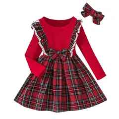 【新品】 [YCharu] クリスマス ワンピース キッズ 子供 サンタドレス ヘアバンド付き 2点セット 秋冬 サンタ衣装 ハロウィン コスプレ コスチューム クリスマス衣装 仮装 サンタクロース 女の子 演出服 パーティー 発表会 お出かけ 通学 レッ 1