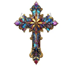 【新商品】2Dハンギングウィンドウデコレーション、イースターやクリスチャンのホームデコレーションに最適、ステンドグラス効果のある軽量アクリルペンダント、信仰へのユニークなギフト