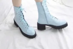 光沢 レースアップ ウォーカーブーツ レディース 靴 225 & 230
